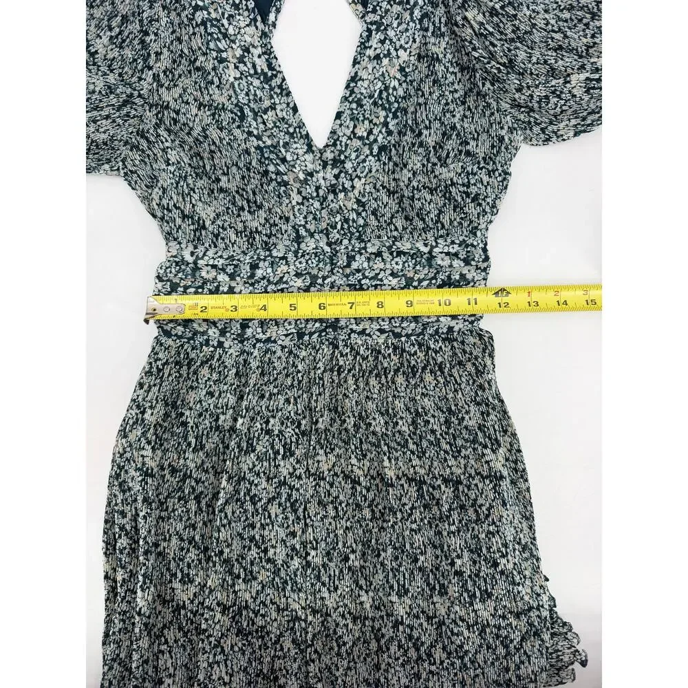 Abercrombie & Fitch Floral Open Back Pleated Mini Dress Teal Long Sleeve XXS